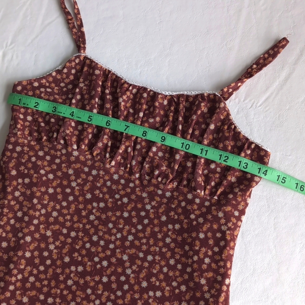 90's Justify Brown Bitsy Floral Print Stretchy Mini Slip Dress Women's Sz Small - Picture 4 of 9